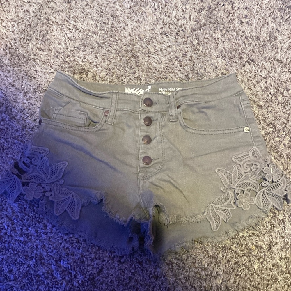 Green jean shorts